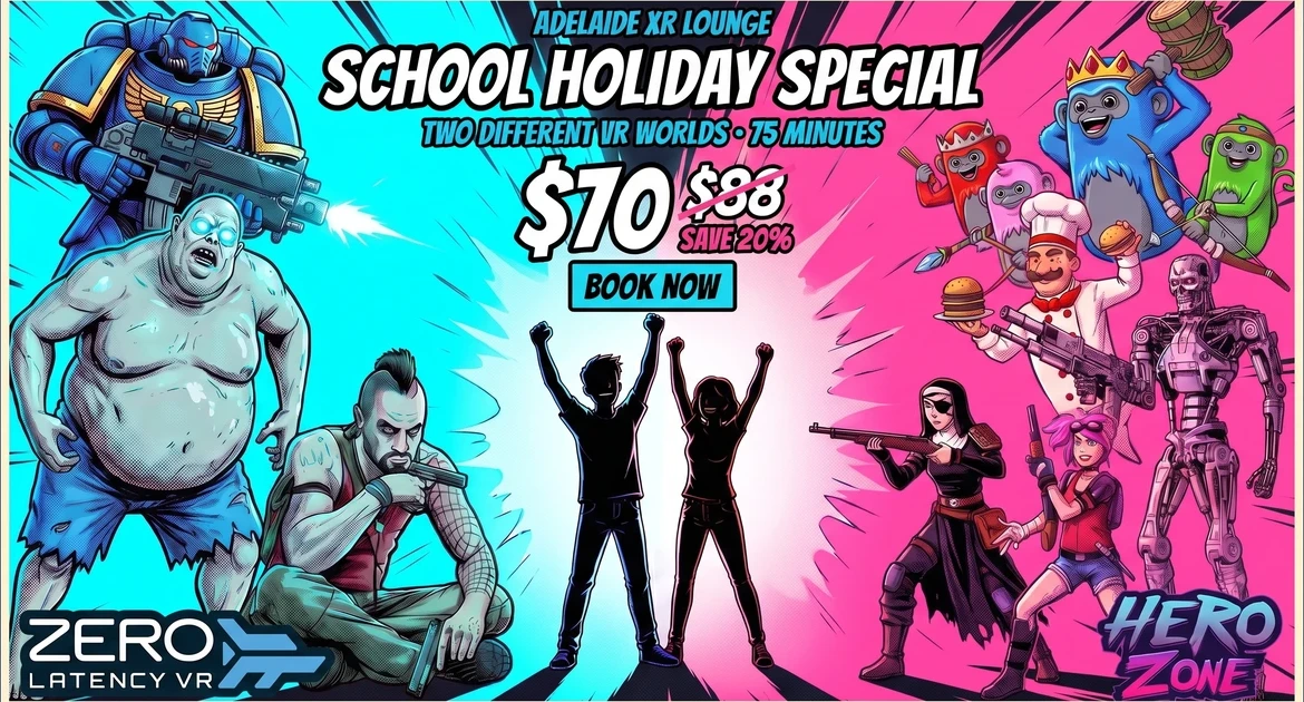 Adelaide XR Lounge School Holiday Special — two different VR worlds, $70 per person, was $88, save 20%